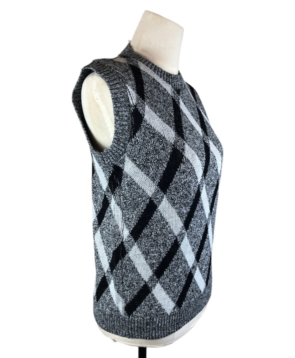 Vintage Checker Knit Crew Vest Size Medium
