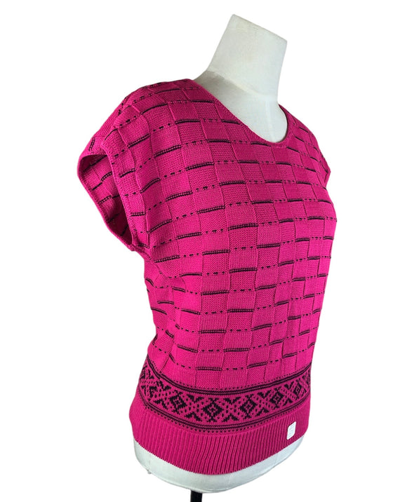 Vintage Pink Black Pattern Knit Top Size Medium