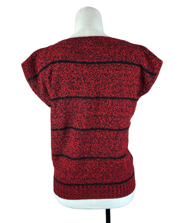Vintage Red Black Striped Knit Top Size Medium